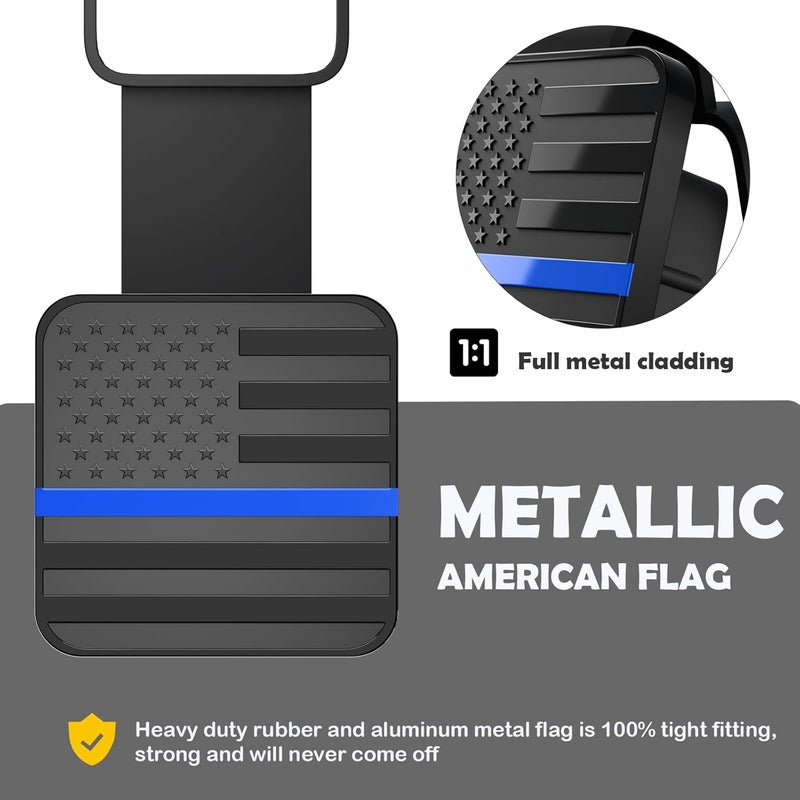 OGYE 2 Inch Trailer Hitch Cover with American Flag, Metal Trailer Hitch Cover Fit for 2 Inch Hitch Receivers Class 3 4 5,2'' Rubber Hitch Tube Cover Plug Cap (Black&Thin Blue line) - Image 3